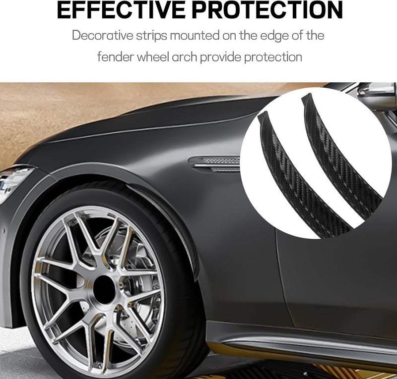 ongfuwu 2PCS Wheel Tires Eyebrow Strip, 9.8" Carbon Fiber Car Wheel Arch Trim, Anti Collision Rubber Fender Flare Arch Lip Trim Strips, Universal Fender Flare Protector for Car Truck - Image 4